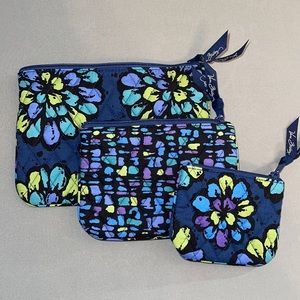 NEW W/O TAGS - VERA BRADLEY COSMETIC TRIO INDIGO POP 3-PIECE SET - FREE SHIPPING